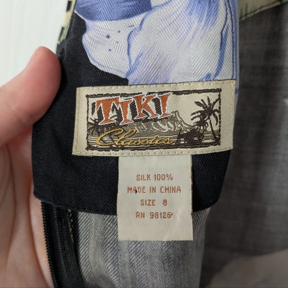 Vintage 100% Silk‎ Tiki Classics Black Tropical Floral Hawiian Midi Dress Size 8 - Picture 2 of 7